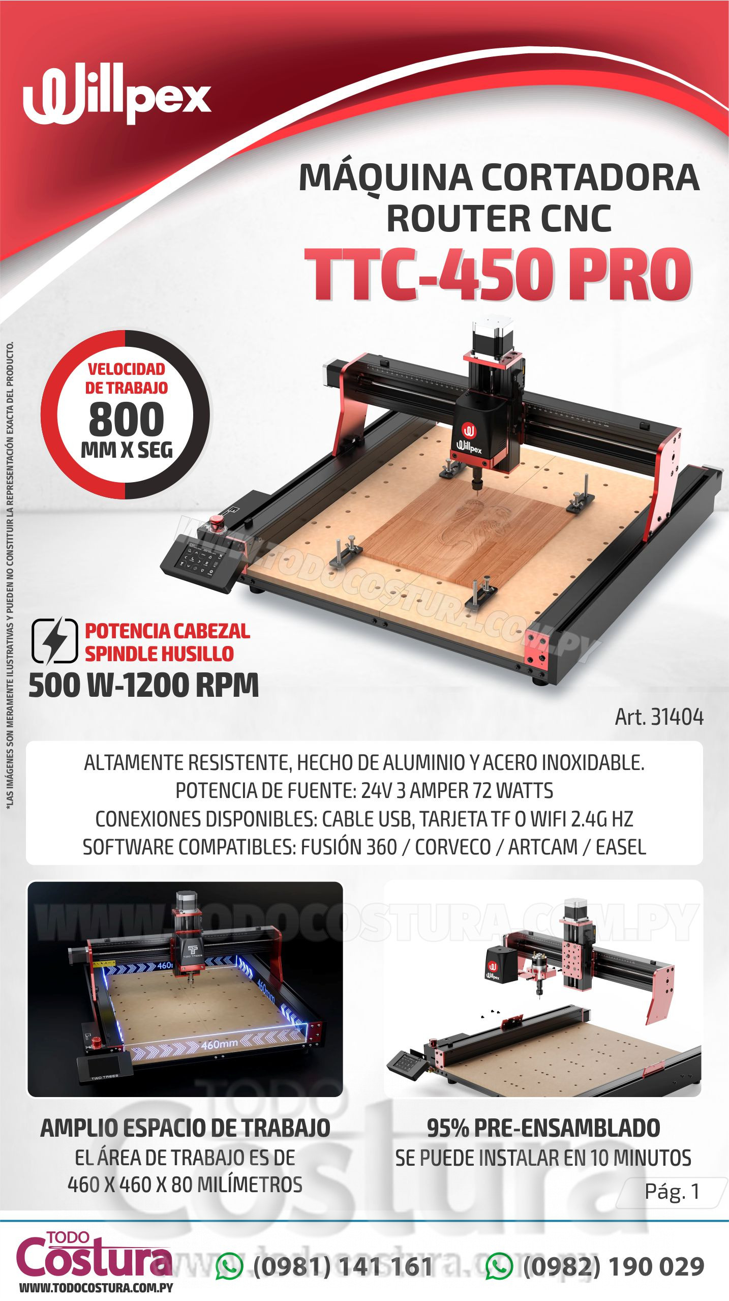 MAQUINA GRABADORA ROUTER CNC (46X46CM - 80W) WILLPEX TTC-450 PRO