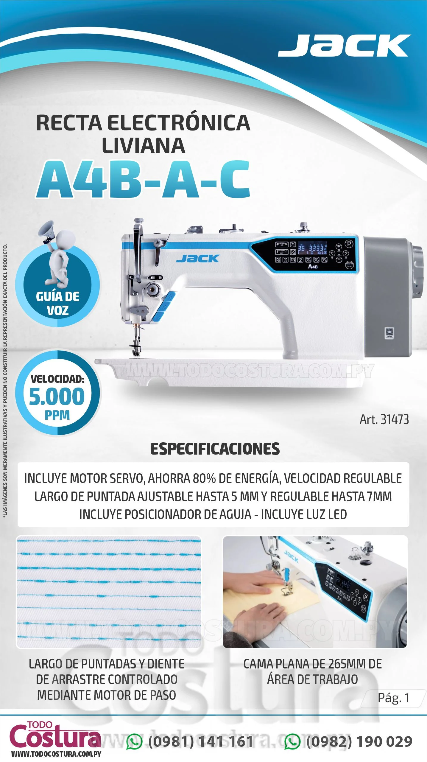 RECTA ELECTRONICA (LIVIANA) JACK A4B-A-C (MOTOR INCORPORADO)