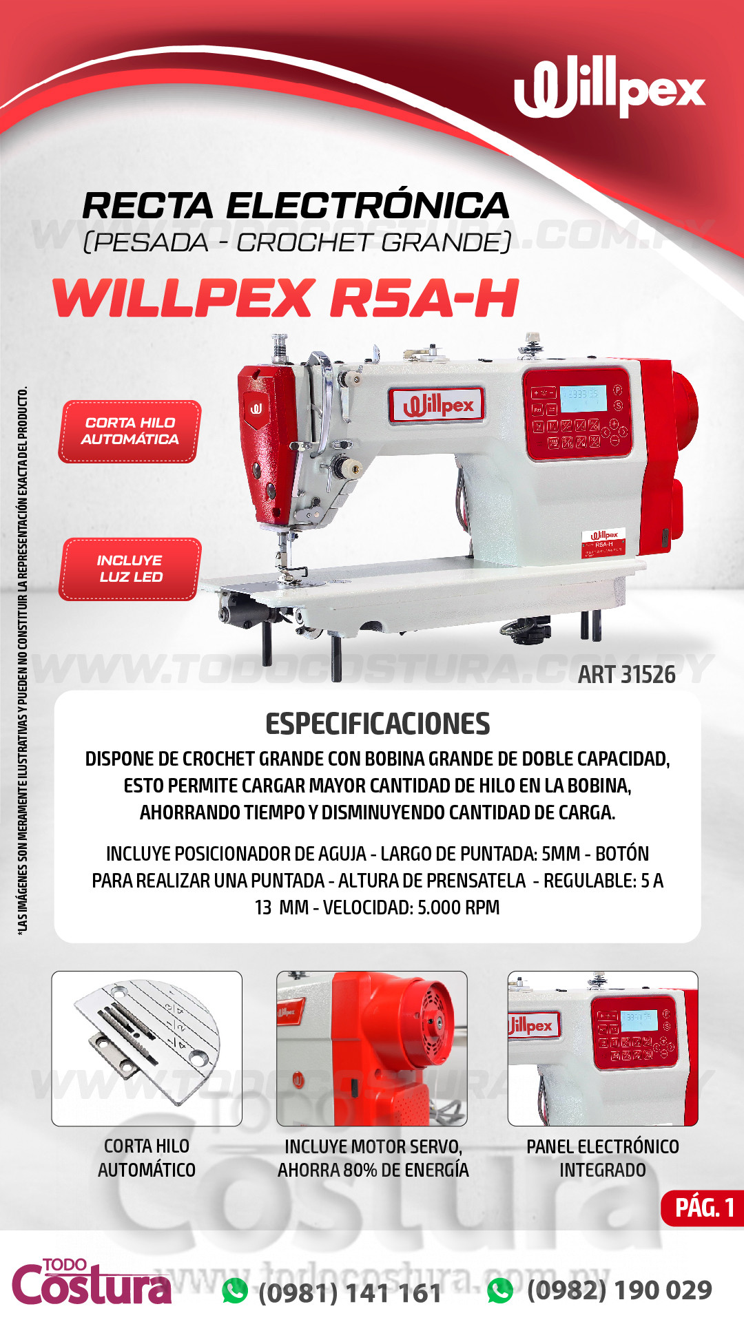 RECTA (ELECTRONICA - PESADA - CROCHET GRANDE) WILLPEX R5A-H (MOTOR INCORPORADO)