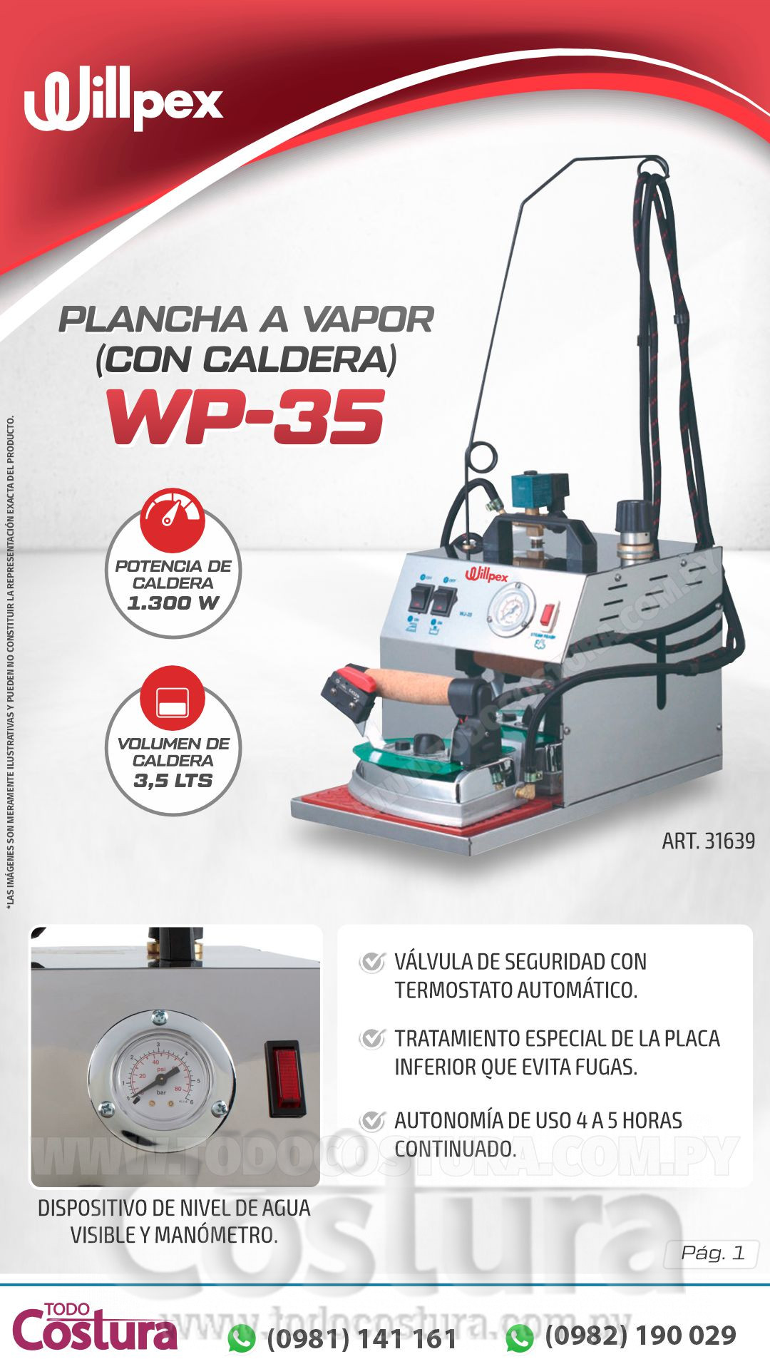 PLANCHA A VAPOR (CON CALDERA) WILLPEX WP-35