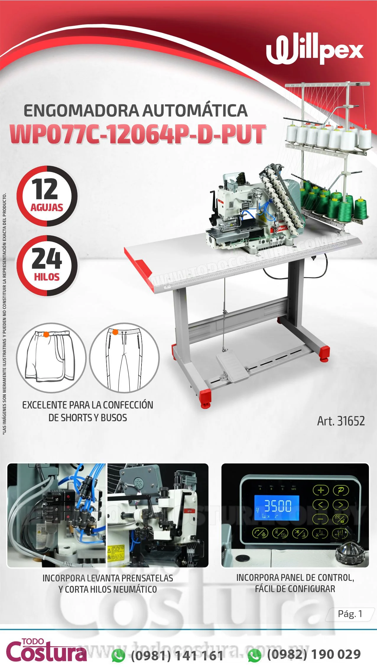 ENGOMADORA (12 AGUJAS) ELECTRONICA WILLPEX WP077C-12064P-D-PUT (MOTOR INCORPORADO)