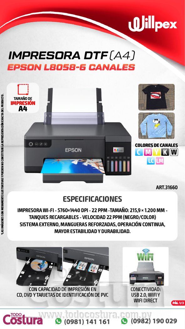IMPRESORA DTF (A4) EPSON L8058-6 CANALES