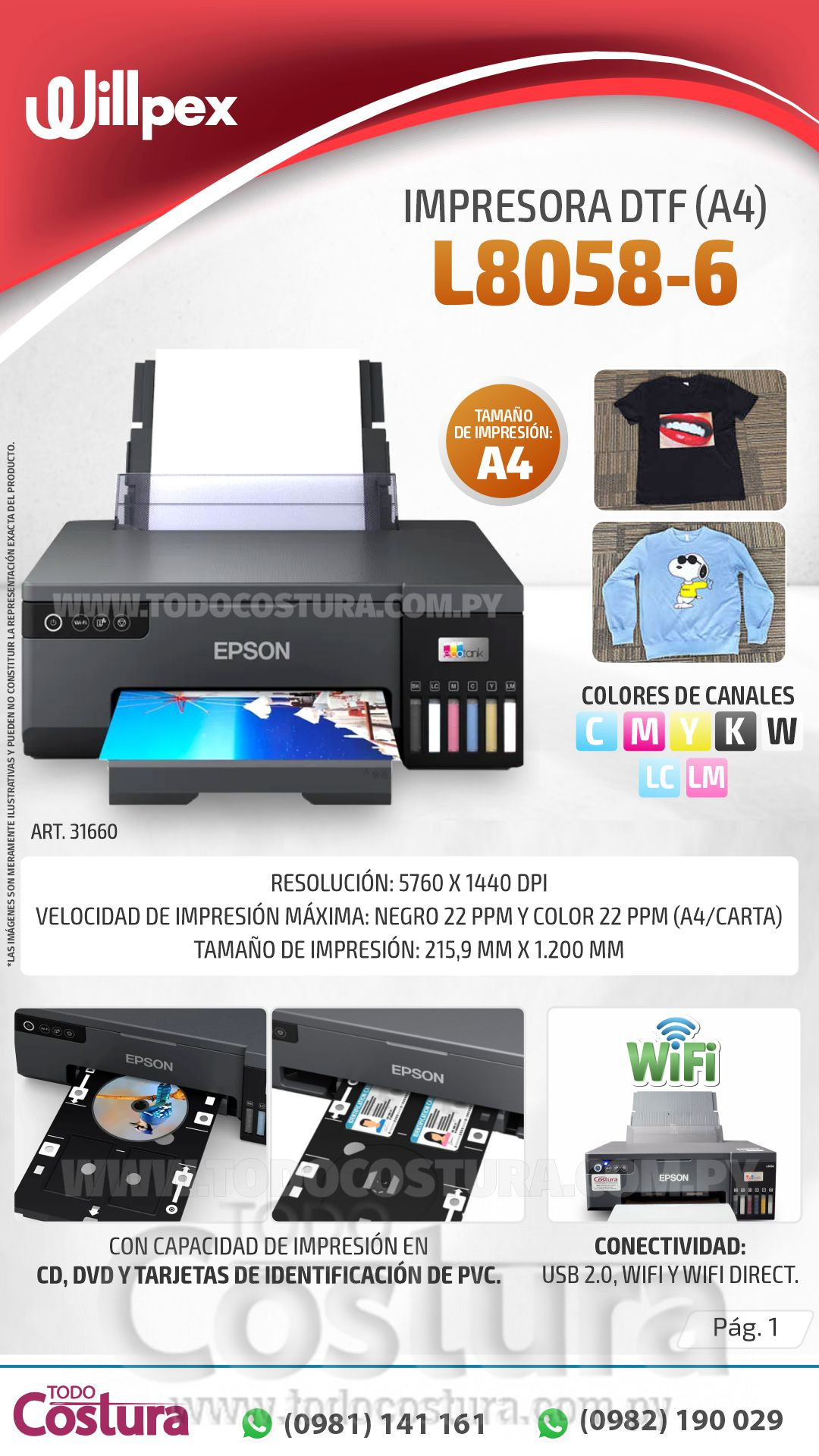 IMPRESORA DTF (A4) EPSON L8058-6 COLORES