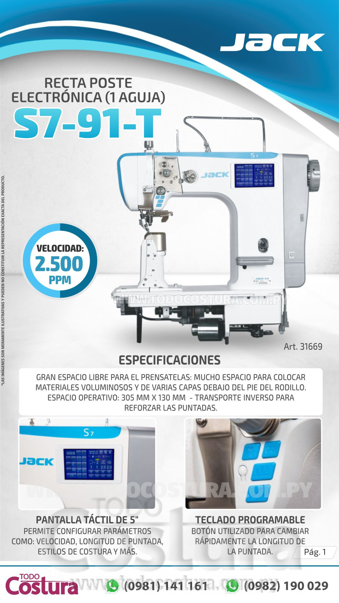 RECTA POSTE ELECTRONICA (1 AGUJA) JACK S7-91-T (MOTOR INCORPORADO)
