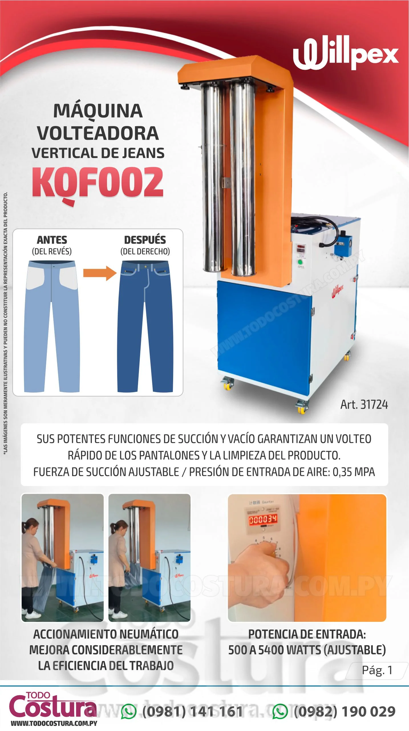 MAQUINA VOLTEADOR VERTICAL DE JEANS WILLPEX KQF002