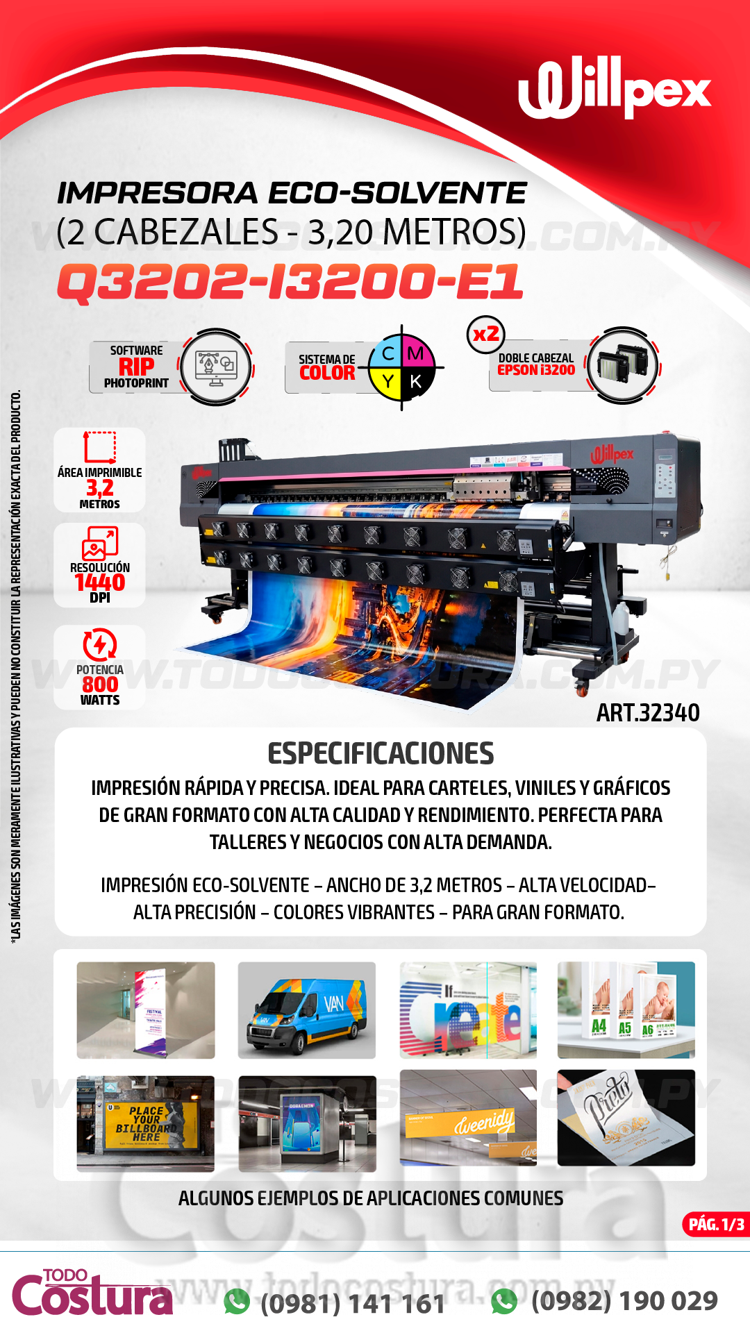IMPRESORA ECO-SOLVENTE (2 CABEZALES - 3,20 METROS) WILLPEX Q3202-I3200-E1