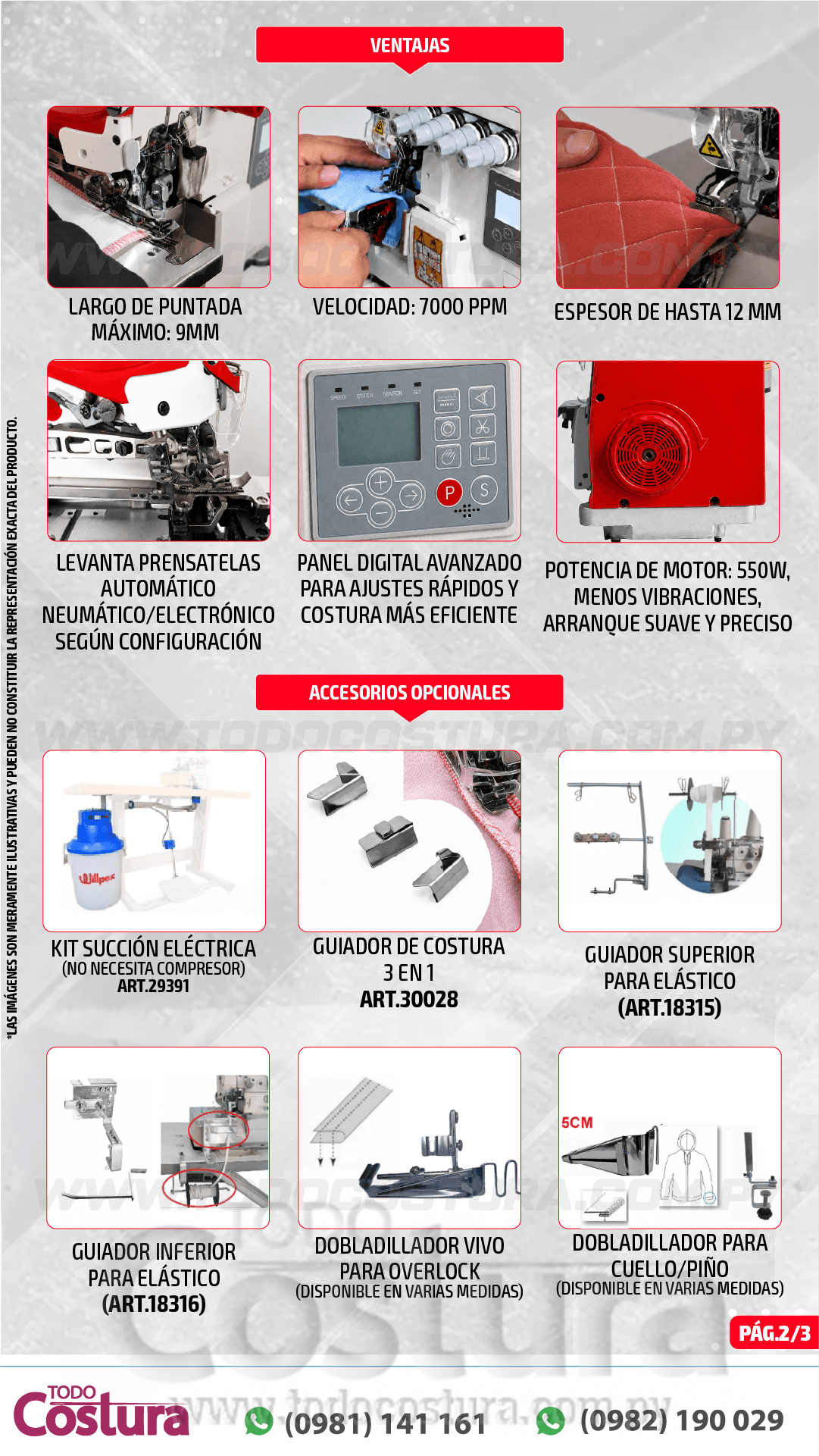 OVERLOCK ELECTRONICA PESADA (5 HILOS - DOBLE ARRASTRE) WILLPEX G5T-5H-02/233/EUT (MOTOR INCORPORADO)
