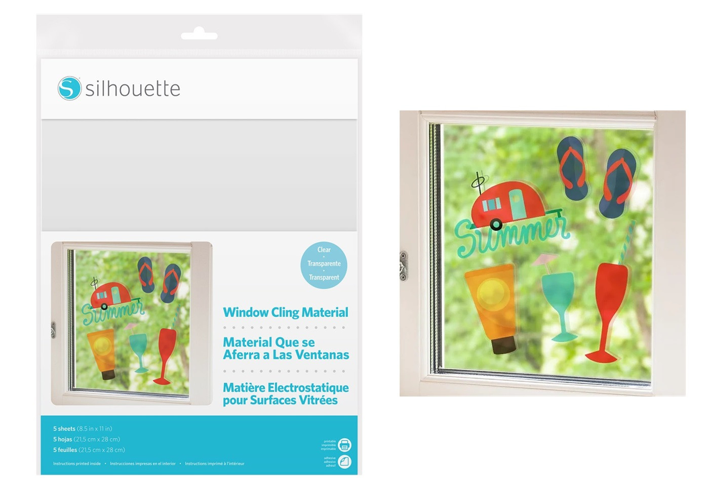 PAPEL STICKER P/ VIDRIO (TRANSPARENTE ; 21,5CM X 28CM ; 5 UNIDADES)