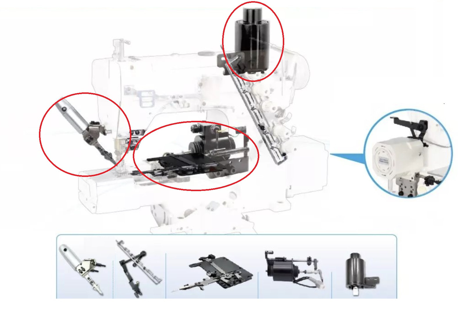 KIT (CORTAHILO ; LEV. DE PRENSATELA) P/ COLLARETA CILINDRICA SIRUBA C007K (CON MOTOR DIRECT DRIVE)