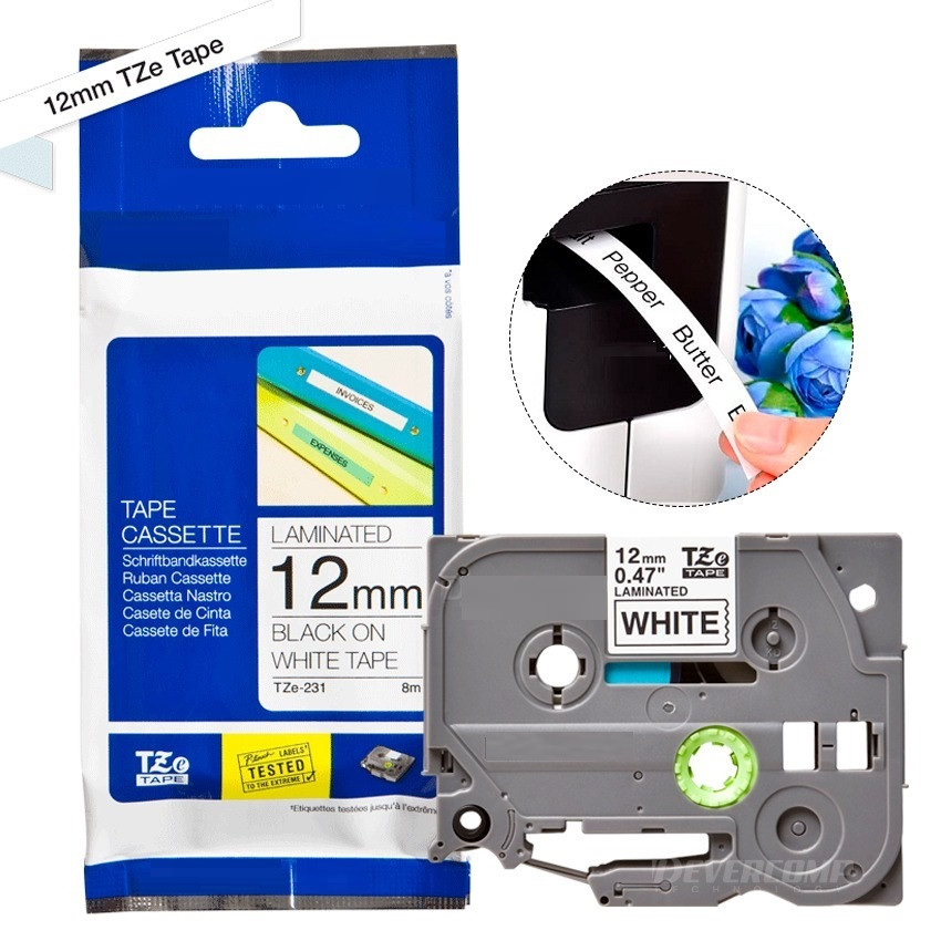 ETIQUETA LAMINADO (BLANCO/NEGRO - ANCHO: 12MM - 8 METROS) ETIQUETADORA WILLPEX WP3200