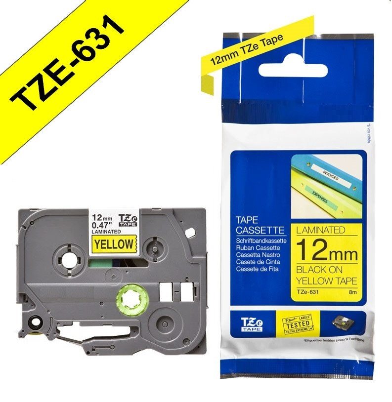 ETIQUETA LAMINADO (AMARILLO/NEGRO - ANCHO: 12MM - 8 METROS) ETIQUETADORA WILLPEX WP3200