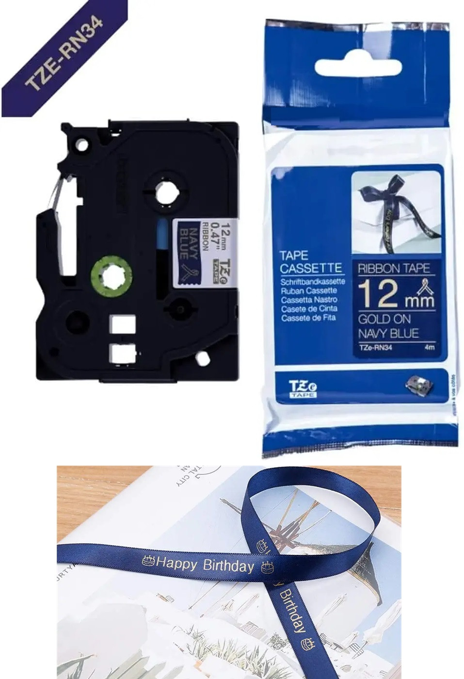 ETIQUETA SATINADO (AZUL/DORADO - ANCHO: 12MM - 4 METROS) ETIQUETADORA WILLPEX WP3200